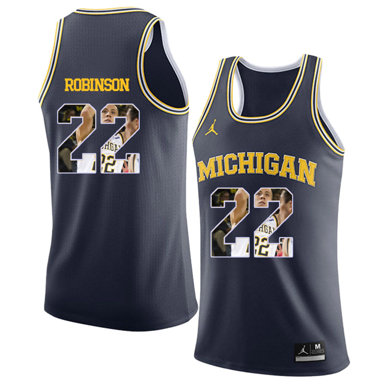 Men Jordan University of Michigan Basketball Navy #22 Robinson Fashion Edition Customized NCAA Jerseys